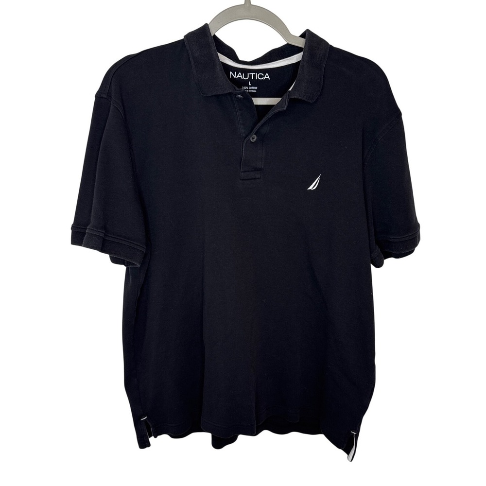 Nautica Mens Black Short Sleeve Classic Fit Polo Shirt Size L